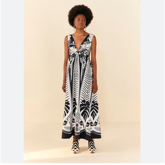 NWT Farm Rio: Anthropologie Farm Rio Macaw Elegance Black Cotton Maxi Dress - Picture 6 of 8